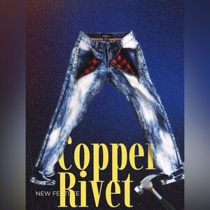 Copper Rivet Acid Wash Stretch Denim Moto Jeans Men's Size logo 32X32